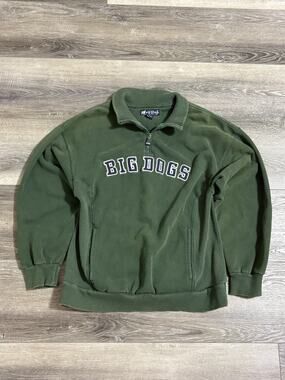 Vintage Big Dogs Logo Spellout Green Quarter Zip Preppy Y2K Retro - Men’s Medium